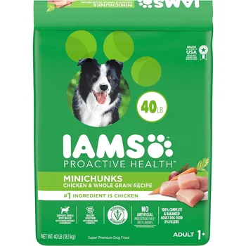 Суха храна за кучета IAMS Adult Minichunks Small Kibble с високо съдържание на протеин и тази пиле на грил, 40-фунтовый пакет