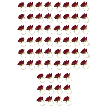 Промоция! 60 БР Кърпа във формата на червена роза, обтегач, пръстен за салфетки, сватба парти, Ден на Св. Валентин, декор маса в хотела, Златна Метална поставка за салфетки