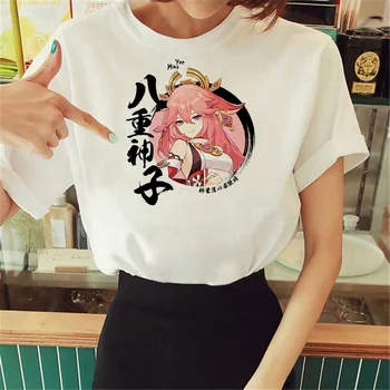 Женска тениска Yae Miko, забавни тениски с аниме harajuku, дамски градинска дрехи, смешно графика облекло
