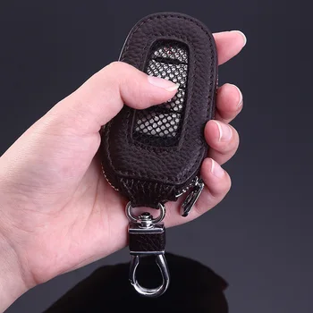 Чантата за ключовете от колата от естествена кожа, мъжки защитен калъф с общо предназначение, проста и оборудване със защита от падане, обтегач, женствена чанта за ключове на Едро