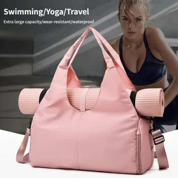 Водоустойчив дамски спортен чанта за йога от плат Оксфорд, голямо голям пътна чанта с множество джобове, дамски спортна чанта през рамо