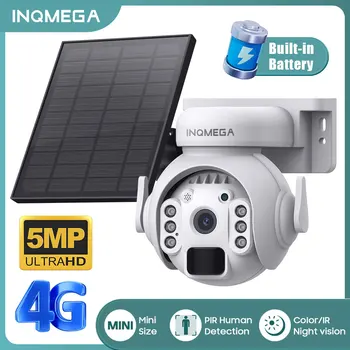 INQMEGA 5MP 4G СИМ Слънчева Камера Външна Водоустойчива Камера за Откриване на Човек WIFI Безжична PTZ IP Камера за Сигурност Мини с Двупосочна Аудио
