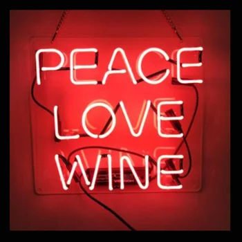 Peace Love Wine Изработени по поръчка Лампа ръчна изработка от тази на стъклената тръба Магазин, бар, Магазин за реклама Декор помещения, Неонова реклама 10 