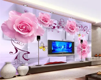 beibehang Розова Роза Романтичен Цвете Отражение на Вода 3D Фон на Стените, 3d тапети papel de parede Тапети за хола