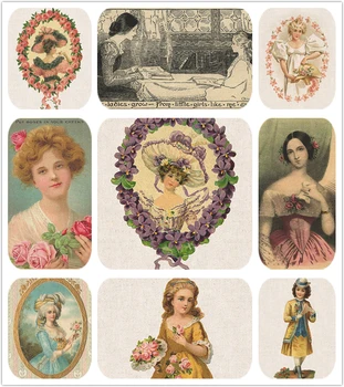 Серия Vintage Rose Момиче 25CMX9PCS Разнообразни от памук, лен налита на бой плат с принтом 