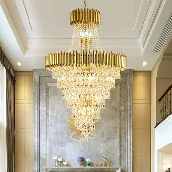 Луксозна модерна полилей за всекидневната, златна лампа за декорация на дома, Голяма лампа, навити дизайн, антре Cristal Light