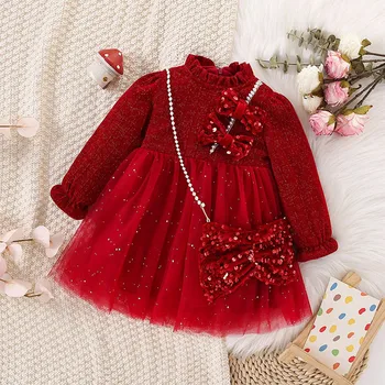 Зимата рокля на Принцеса за момиченца 2023 г., Плюшевое Утолщенное Есенно-Зимния Милото Детско Коледна Рокля, Бебешки Дрехи за Парти на 1 Рожден Ден