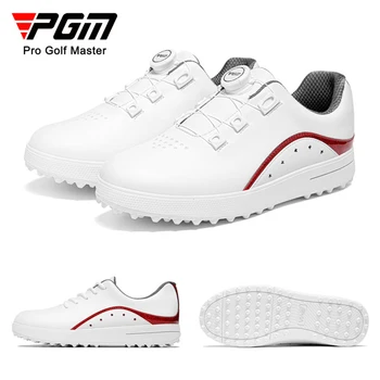 Обувки за голф PGM Дамски обтегач за спортни обувки за голфъри от водоустойчива кожа, бързо чрез шнурове, маратонки за голф, Удобни бели обувки