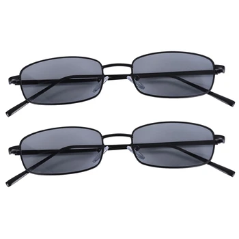 2X Vintage Слънчеви очила Женски Мъжки Правоъгълни Очила Малки Слънчеви очила в ретро стил Дамски S8004 В черна рамка, Сиви на цвят