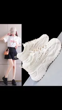 2024 новата есенна корейската версия на нетната женски единични обувки на дебела подметка, маратонки на платформа, студентски бели обувки, ежедневни обувки за татко
