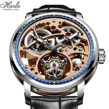 Луксозни ръчни часовници PP с турбийоном за мъже; Механични скелетонирующий механизъм; Часовници с двойна пружина; Мъжки часовник 2021 Tourbillon
