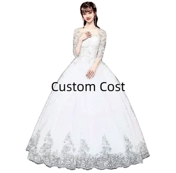 Vestido De Noiva Сватбена рокля с перли и дантели 2024 Robe Princess Mariage Плюс Размер Сватбени рокли с дълъг влак за младоженци
