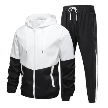 2023 Нов мъжки ежедневни спортен костюм джоб с високо воротом и дълъг ръкав, спортен костюм за бягане с качулка, дизайн на челно Есен-зима