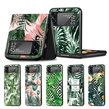 Летни Тропически Растения Зелен Лист Калъф За Телефон Samsung Galaxy Z Flip4 Flip3 5G Black Калъф Z Flip 4 3 Твърд PC Луксозен Калъф Zfl