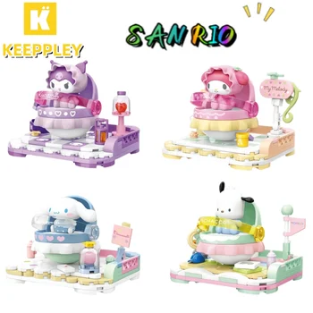 Детски образователни играчки серия Sanrio, строителни блокове, мультяшная пишеща машина-люлеещ се стол Kuromi Pochacco, събрана модел, украса на подарък