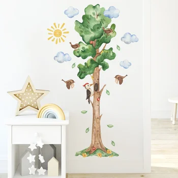 Мультяшная диаграма на растежа на голямо дърво за деца Стикери за стена Измерва с нарастване на детски линия Декор на детска стая на Изкуството 