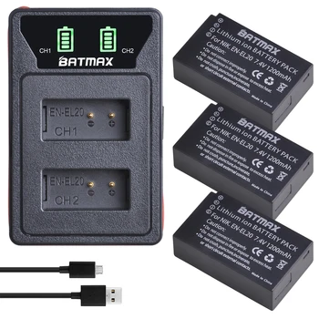 EN-EL20 EN-EL20 EN-EL20a Батерия + led Зарядно с два USB конектори за Nikon Coolpix P1000, 1 j1, 1 J2, 1 J3, 1 S1, 1 V3, A, A 1, AW1