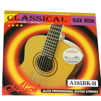 Висококачествени Струни За Класическа Китара, Alice A105BK-H Твърд Напрежение От Черен Найлон, със сребърно покритие, С Намоткой От Медна Сплав 1-6-ва Струна