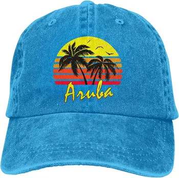 Aruba Retro Sunset Регулируеми памучни шапки изработени от деним, шапка за мъже и жени