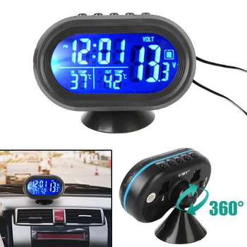Авто волтметър-термометър 3 в 1, LCD цифрова нощни часове, автомобилна електронна светлини, предупреждение за замерзании 12/24