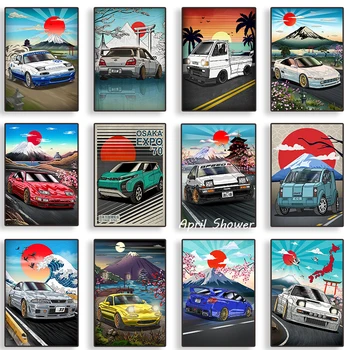 Класически Световно Известни Състезателни Автомобили Nippon Jdm Ретро Плакати GTR R33 R34 Живопис върху Платно и Щампи Стенно Изкуство за Декор на стаята