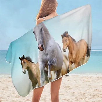 Кърпа за баня с коне 3D Скачущая Див кон Плажна кърпа от микрофибър без пясък, хавлия за басейн с прашни цип за фотография