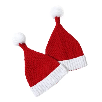 Коледно червено-бяла шапка на Дядо Коледа Combhasaki за възрастни и деца, вязаная Коледна шапка с pom-помераните за коледно парти