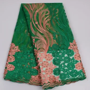 Модерна френска лейси плат 2016 г., благородна зелена нигерийская мека mesh материя с мъниста, тюлевая кърпа за вечерни рокли, безплатна доставка C391