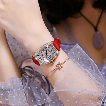 Дамски часовници luxury barrel цифров часовник онлайн, темперамент известни личности, планински кристал, истински пояс, квадратен часовник с голям циферблат