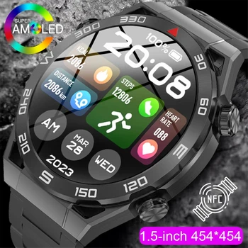 2023 NFC Смарт Часовници Мъжки BT Call Sport GPS Track Compass Часовници 454*454 HD AMOLED Екран за наблюдение на сърдечната честота, ЕКГ Smartwatch За Huawei