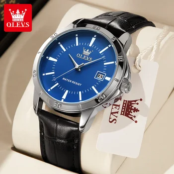 OLEVS Изключителни нови мъжки ръчен часовник с кожена каишка на Класическа простота датата на Модерен ръчен часовник водоустойчив кварцов часовник за мъже
