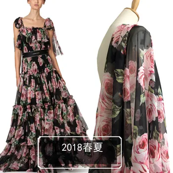 Новата европейската и американската мода rose дигитален печат полиестерен плат шифоновая плат с цветен модел на поръчка