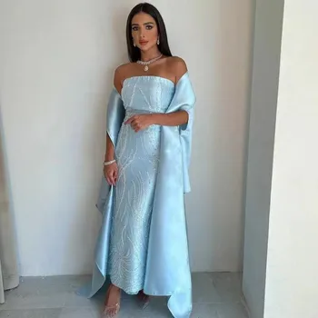 AGLEA Скай-сини рокли-калъфи за бала, без презрамки, дълга елегантен дамски дрехи за партита с опаковки, Саудитска Арабия, Vestidos De Новия