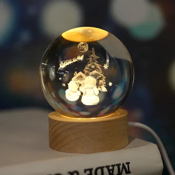 Led Светлинен Кристална топка лека нощ Коледни Десктоп украса 2024 Коледен Подарък-Коледна Украса домашна стая Натал Навидад