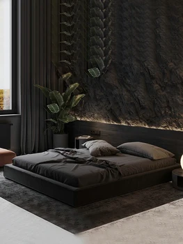 Скандинавска легло от пода до тавана, без таблата, с ниска художествена легло, рамка на легло от черна технологична тъкан, без облегалка