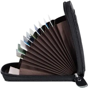 Кратък чантата си, с прозрачен прозорец с цип, кожен скоба за кредитни карти за мъже и жени, визитница за визитки