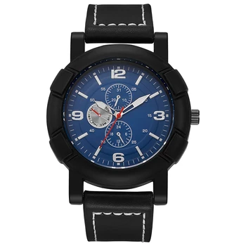 Нови висококачествени мъжки бизнес часовници с дебел циферблат, кварцов часовник на колана си черна серия, подарък