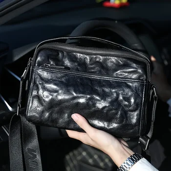 SENOFAN 2024 Чанта през рамо Мъжки Мултифункционална чанта от телешка естествена кожа, чанти-незабавни посланици за мъже, с голям капацитет за пътуване, Ipad за мъже
