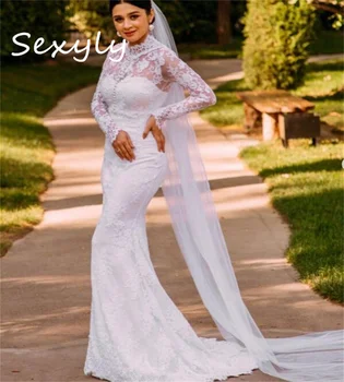 Сватбена рокля на принцеса с дантела Русалка 2023, шаферски рокли в стил Фея Бохо с дълъг ръкав в стил Гардън Кънтри, Корейското дантела за младоженци впечатлява със своя Бохемски стил Хипи