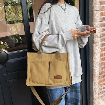 Дамски проста вельветовая чанта-тоут INS в литературния стил с множество джобове през рамо с наклонена оседланностью, чанта-месинджър