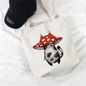 Чанта-тоут Cat Art Mushroom Сгъваема Еко чанта за пазаруване за еднократна употреба