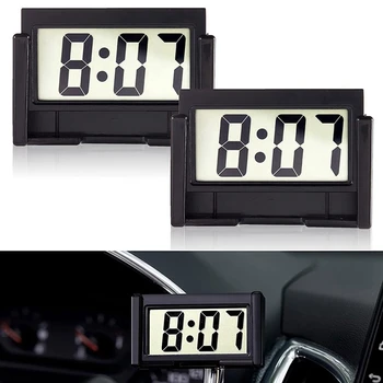 Малки цифров часовник на арматурното табло на автомобила, захранван с батерии, голям ясен LCD дисплей на времето за автомобили, мотори и камиони