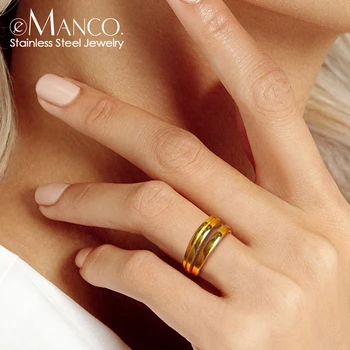 EManco Пънк, геометрично пръстен от неръждаема стомана за жени, Елегантна сватба бижу за младоженци, Ламинирано Златно