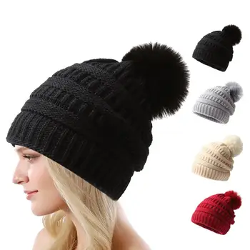 Зимна вълнена шапка зимна дебела шапка, мека топла вязаная зимна шапка с плюшено шариковым интериор, Ветрозащитная еластична нескользящая градинска капачка