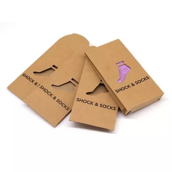 Потребителски продукт, екологичен плик, изработен по поръчка на лого, кафява кутия за чорапи от крафт-хартия, за ръчно опаковане на чорапи с прозорец