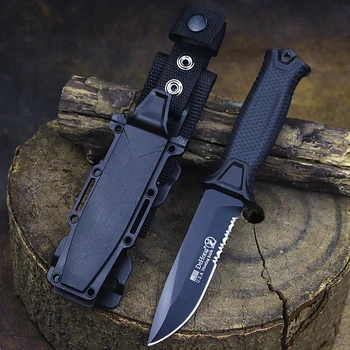 САЩ DEHONG Черно Тактически прав нож с половини, зъб многоцелеви походный нож за лов в джунглата EDC инструментален нож