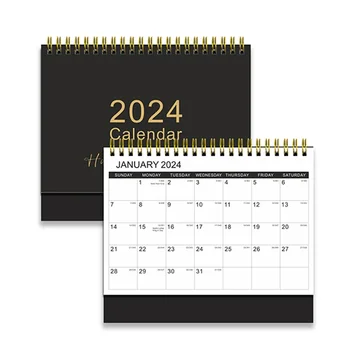 Голям Настолен Календар в 2024 година Навити Двупосочен Календар-Награда Годишен Месечен Дневник Настолно украшение на Ученически пособия, Офис