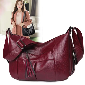 Новост 2020 година, топла луксозна чанта с пискюли, дамски чанти през рамо от висококачествена естествена кожа, дамски чанти-тоут Голям капацитет, женствена чанта през рамо