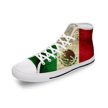 Мексико Мексикански флаг Патриотическая готина бяла кърпа Модни парусиновая обувки с 3D принтом, мъжки и женски леки, дишащи обувки с висок берцем