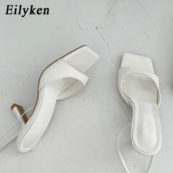Марка Eilyken, Рим, дамски сандали, модерни джапанки на финия ниска пета с отворени пръсти и каишка на щиколотке, дамски елегантни джапанки-пързалки